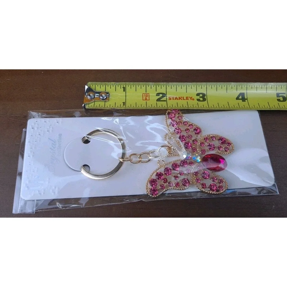 NIP Crystal Collection Pink Crystal Butterfly Gold‎ Tone Keychain Backpack